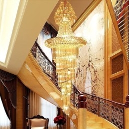 Lustre en cristal de luxe moderne européen gracieux long pendentif duplex escalier