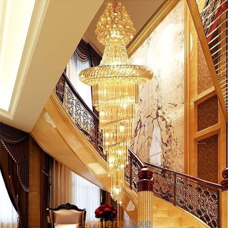 Lustre en cristal de luxe moderne européen gracieux long pendentif duplex escalier Lustre en cristal de luxe moderne européen gracieux long pendentif duplex escalier