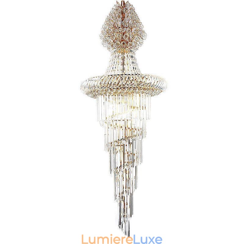 Lustre en cristal de luxe moderne européen gracieux long pendentif duplex escalier
