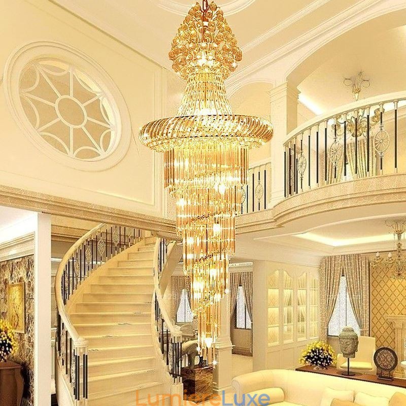 Lustre en cristal de luxe moderne européen gracieux long pendentif duplex escalier
