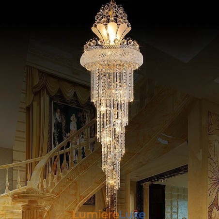 Lustre en cristal gracieux, moderne, simple, long, pendentif, escalier duplex Lustre en cristal gracieux, moderne, simple, long, pendentif, escalier duplex