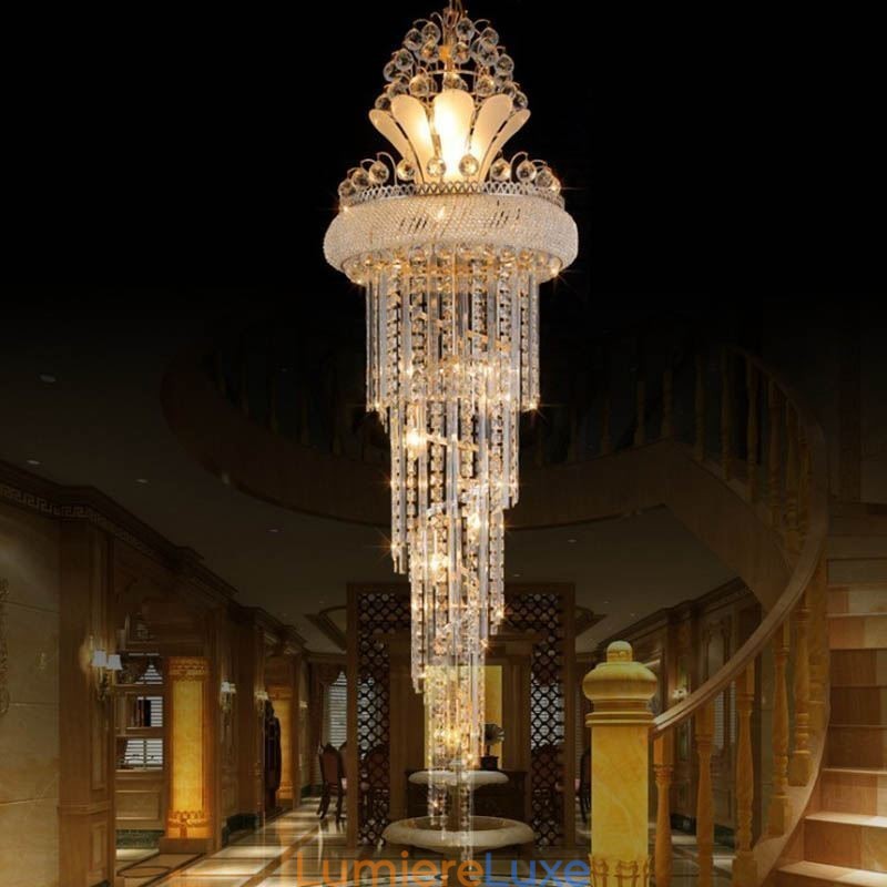 Lustre en cristal gracieux, moderne, simple, long, pendentif, escalier duplex