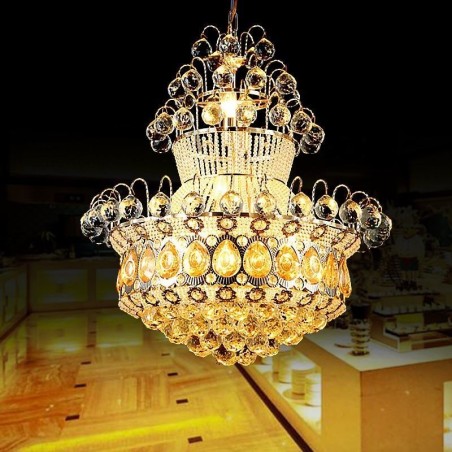 Lustre Empire doré moderne, suspension simple en cristal Lustre Empire doré moderne, suspension simple en cristal