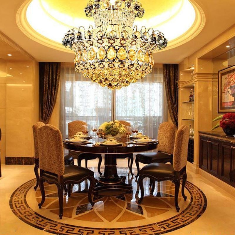 Lustre Empire doré moderne, suspension simple en cristal