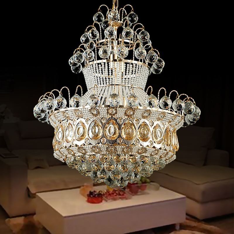 Lustre Empire doré moderne, suspension simple en cristal