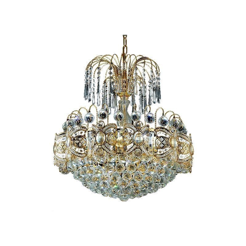 Lustre en cristal gracieux, suspension classique couleur or