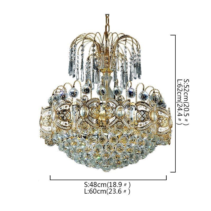 Lustre en cristal gracieux, suspension classique couleur or