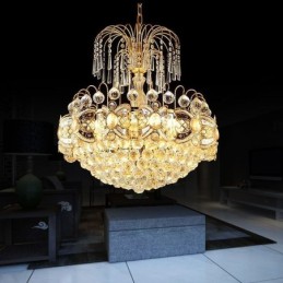 Lustre en cristal gracieux, suspension classique couleur or