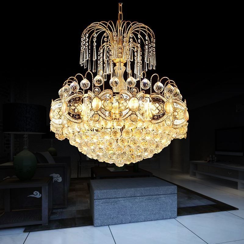 Lustre en cristal gracieux, suspension classique couleur or