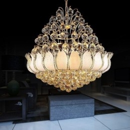 Lustre Empire en cristal contemporain, suspension dorée, style Lotus