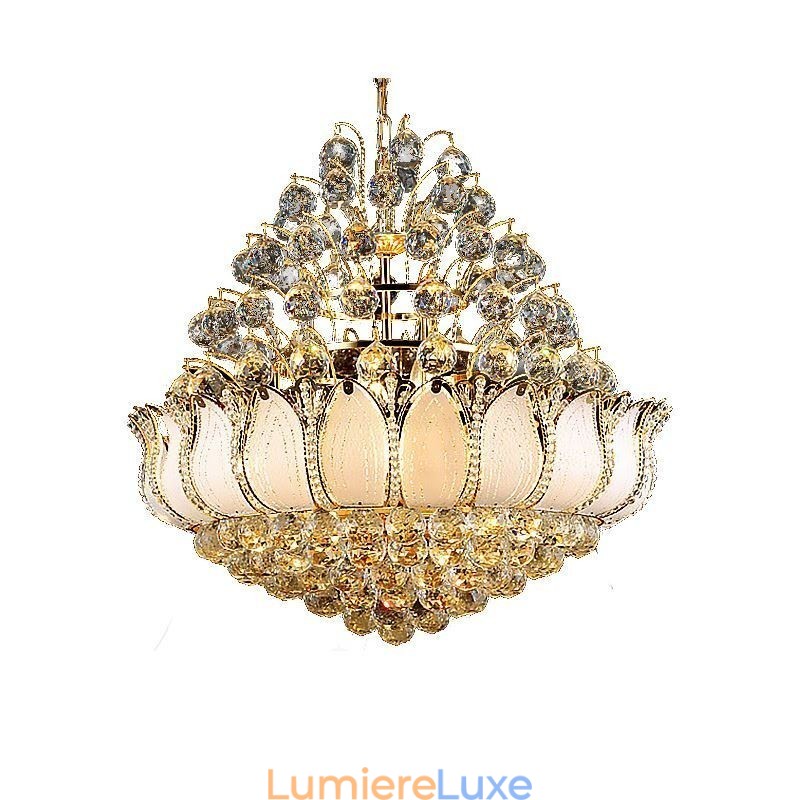 Lustre Empire en cristal contemporain, suspension dorée, style Lotus