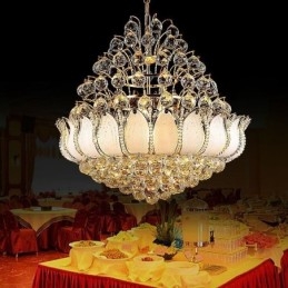 Lustre Empire en cristal contemporain, suspension dorée, style Lotus