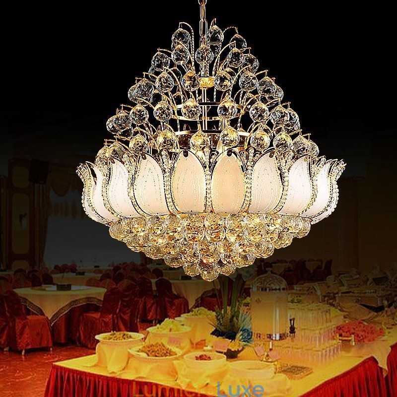 Lustre Empire en cristal contemporain, suspension dorée, style Lotus