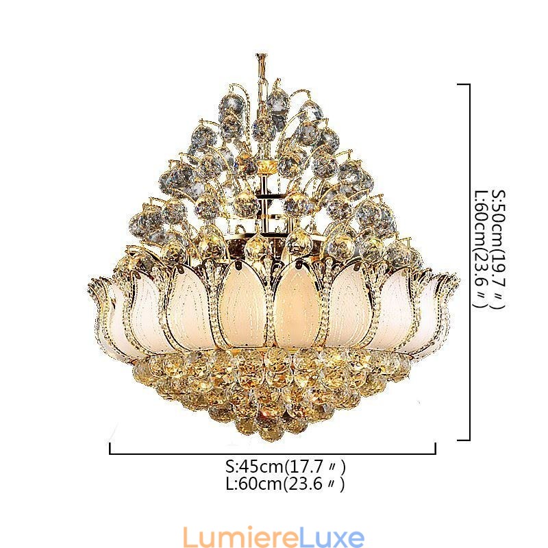 Lustre Empire en cristal contemporain, suspension dorée, style Lotus