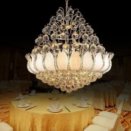 Lustre Empire en cristal contemporain, suspension dorée, style Lotus
