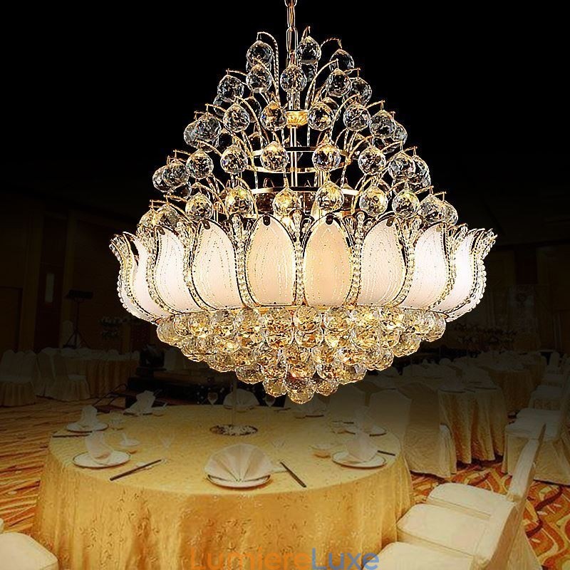 Lustre Empire en cristal contemporain, suspension dorée, style Lotus