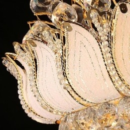Lustre Empire en cristal contemporain, suspension dorée, style Lotus