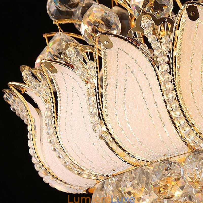 Lustre Empire en cristal contemporain, suspension dorée, style Lotus