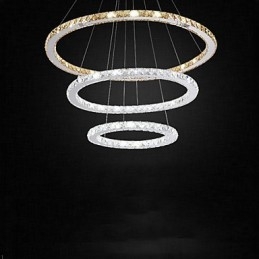 Lampes suspendues en cristal K9 ambré et transparent, éclairage avec 3 anneaux
