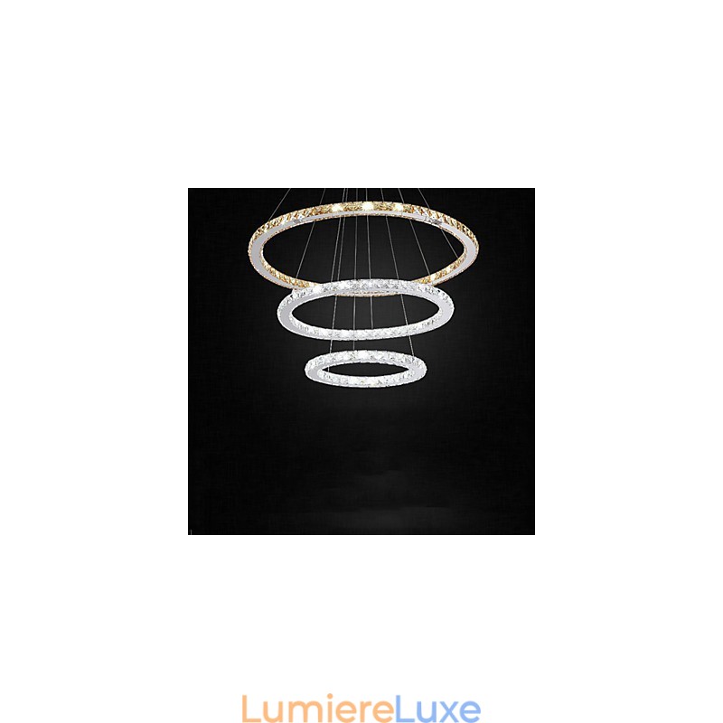 Lampes suspendues en cristal K9 ambré et transparent, éclairage avec 3 anneaux