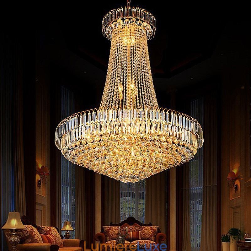 Lustre en cristal élégant, suspension européenne, long lustre suspendu, escalier duplex