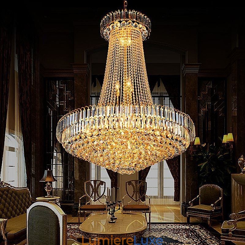 Lustre en cristal élégant, suspension européenne, long lustre suspendu, escalier duplex