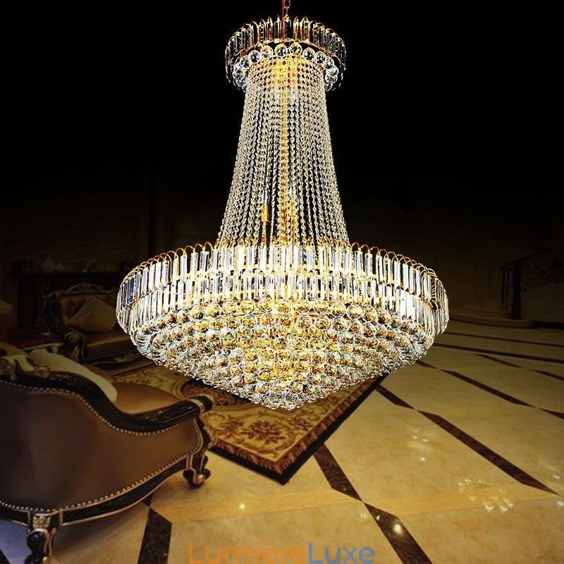 Lustre en cristal élégant, suspension européenne, long lustre suspendu, escalier duplex