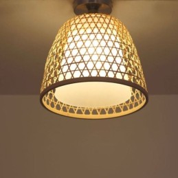 Plafonnier rond semi-encastré en bambou pour vestibule