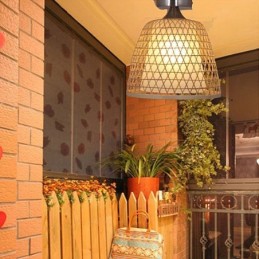 Plafonnier rond semi-encastré en bambou pour vestibule