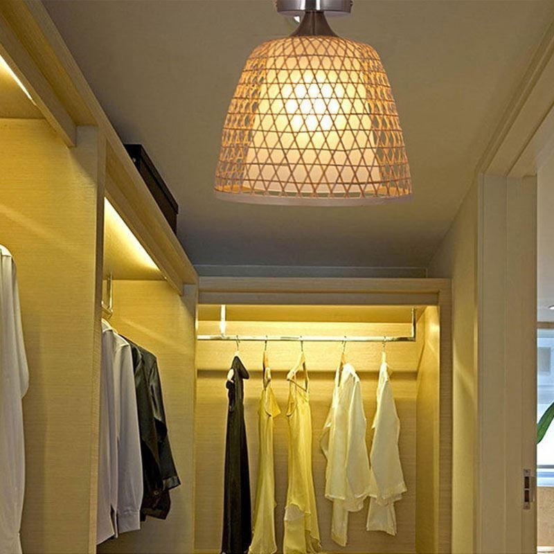 Plafonnier rond semi-encastré en bambou pour vestibule