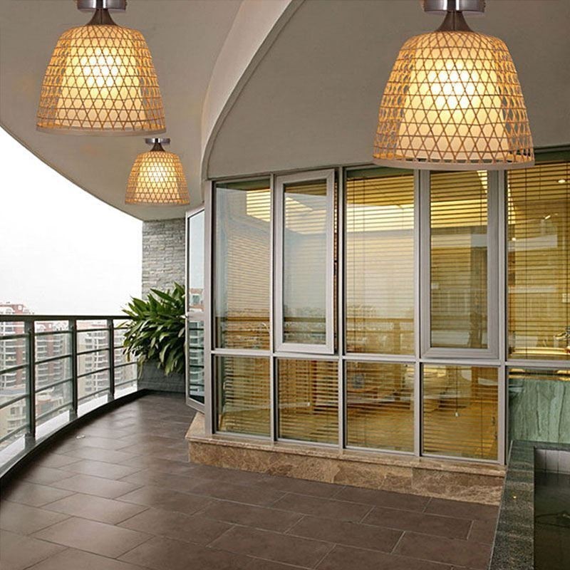Plafonnier rond semi-encastré en bambou pour vestibule