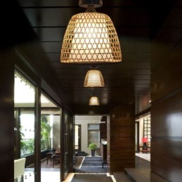 Plafonnier rond semi-encastré en bambou pour vestibule