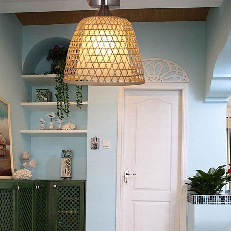 Plafonnier rond semi-encastré en bambou pour vestibule