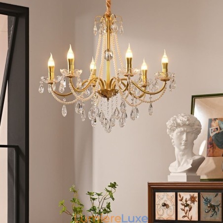 Suspension en cristal américain de style campagnard, plafonnier créatif en fer Suspension en cristal américain de style campagnard, plafonnier créatif en fer