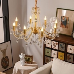Suspension en cristal américain de style campagnard, plafonnier créatif en fer