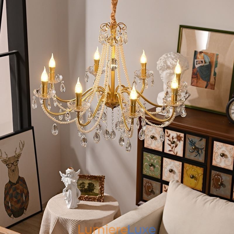 Suspension en cristal américain de style campagnard, plafonnier créatif en fer