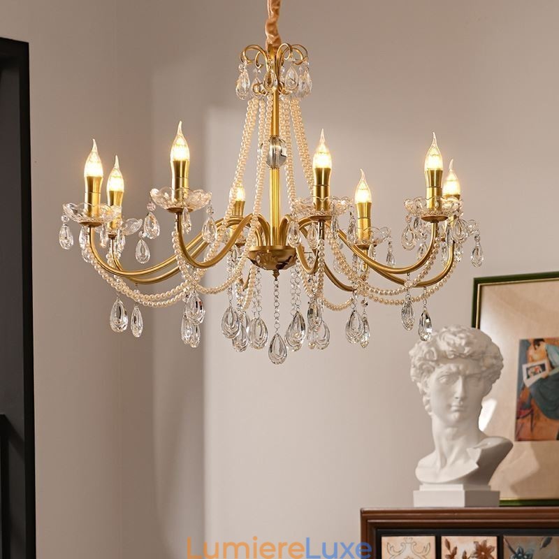 Suspension en cristal américain de style campagnard, plafonnier créatif en fer