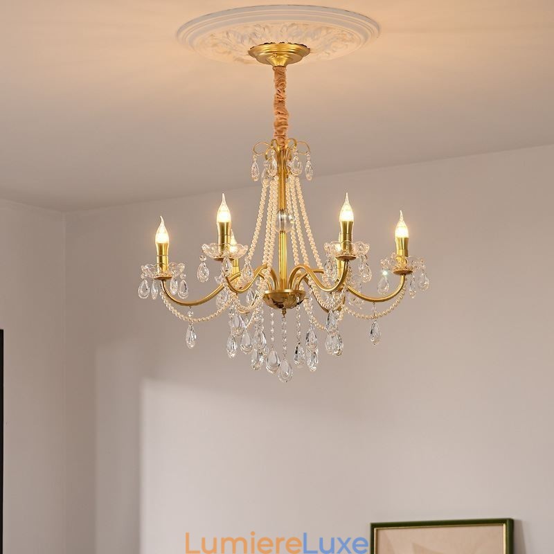 Suspension en cristal américain de style campagnard, plafonnier créatif en fer