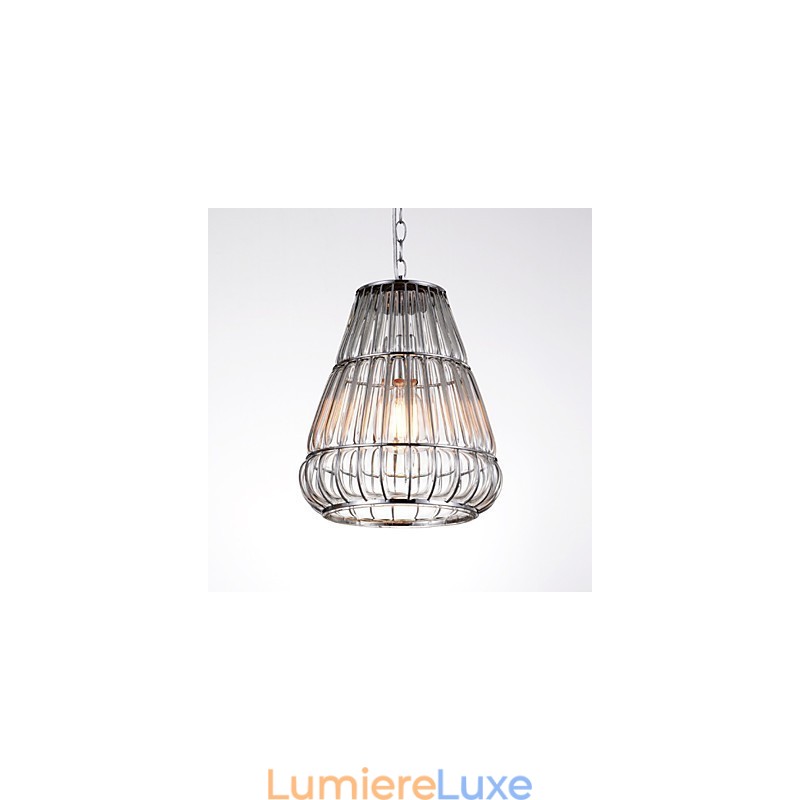 Lustre moderne contemporain en verre chromé