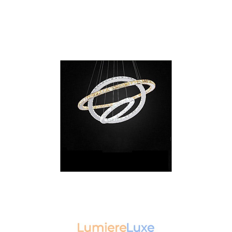 Lampes suspendues en cristal K9 ambré et transparent, éclairage avec 3 anneaux