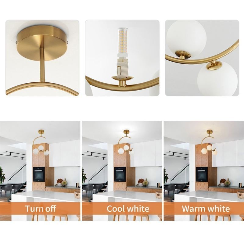 Plafonnier encastré moderne et simple à trois têtes en verre blanc laiteux G9 5 W