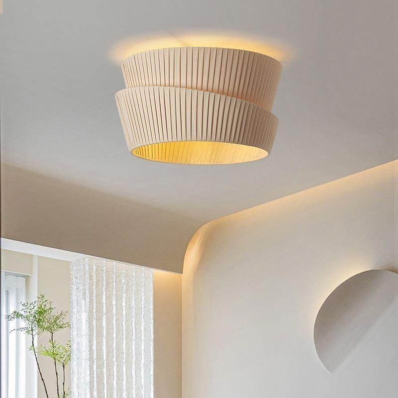 Plafonnier encastré Wabi Sabi de style crème français avec abat-jour en tissu double couche