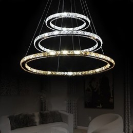 Lampes suspendues en cristal K9 ambré et transparent, éclairage avec 3 anneaux