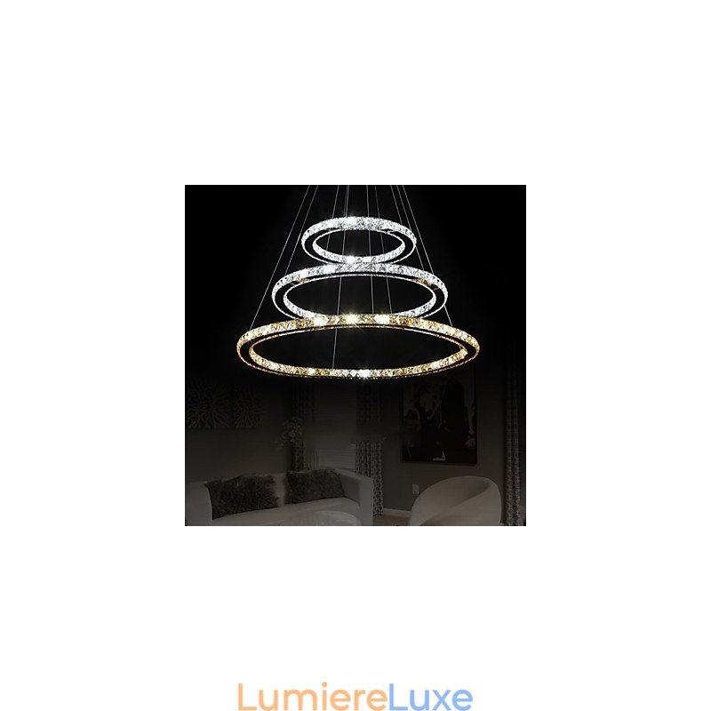 Lampes suspendues en cristal K9 ambré et transparent, éclairage avec 3 anneaux