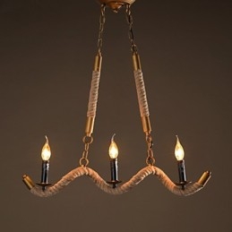 Lustre vintage en corde de chanvre et fer forgé