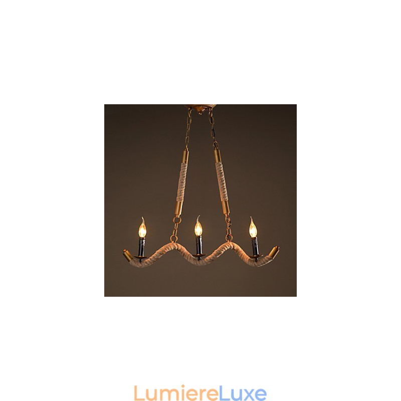 Lustre vintage en corde de chanvre et fer forgé