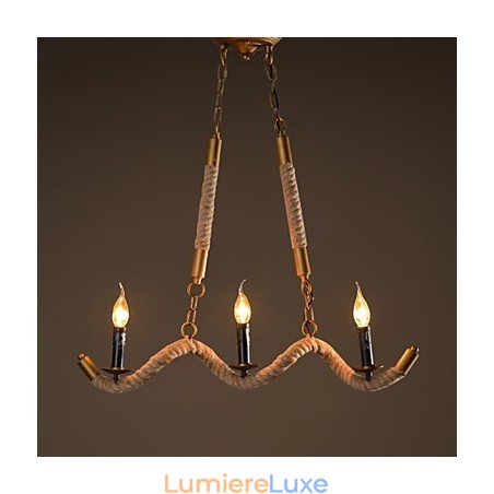 Lustre vintage en corde de chanvre et fer forgé Lustre vintage en corde de chanvre et fer forgé
