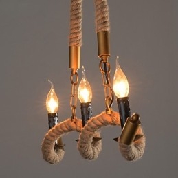 Lustre vintage en corde de chanvre et fer forgé