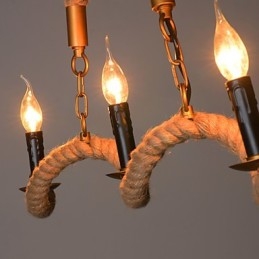 Lustre vintage en corde de chanvre et fer forgé