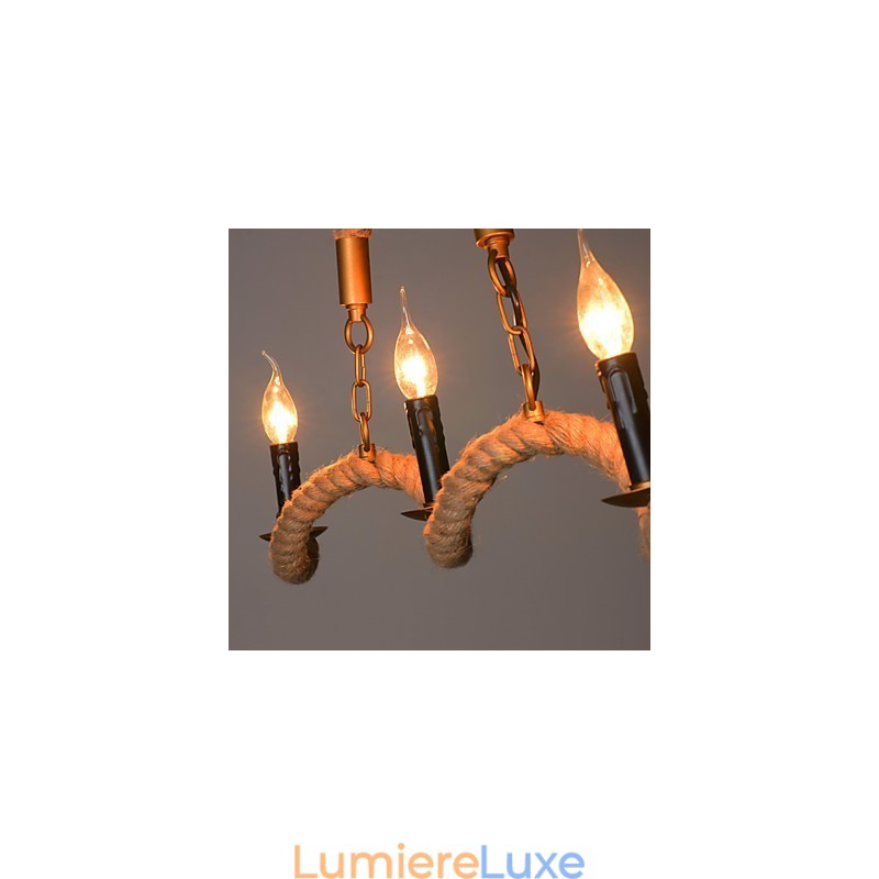 Lustre vintage en corde de chanvre et fer forgé